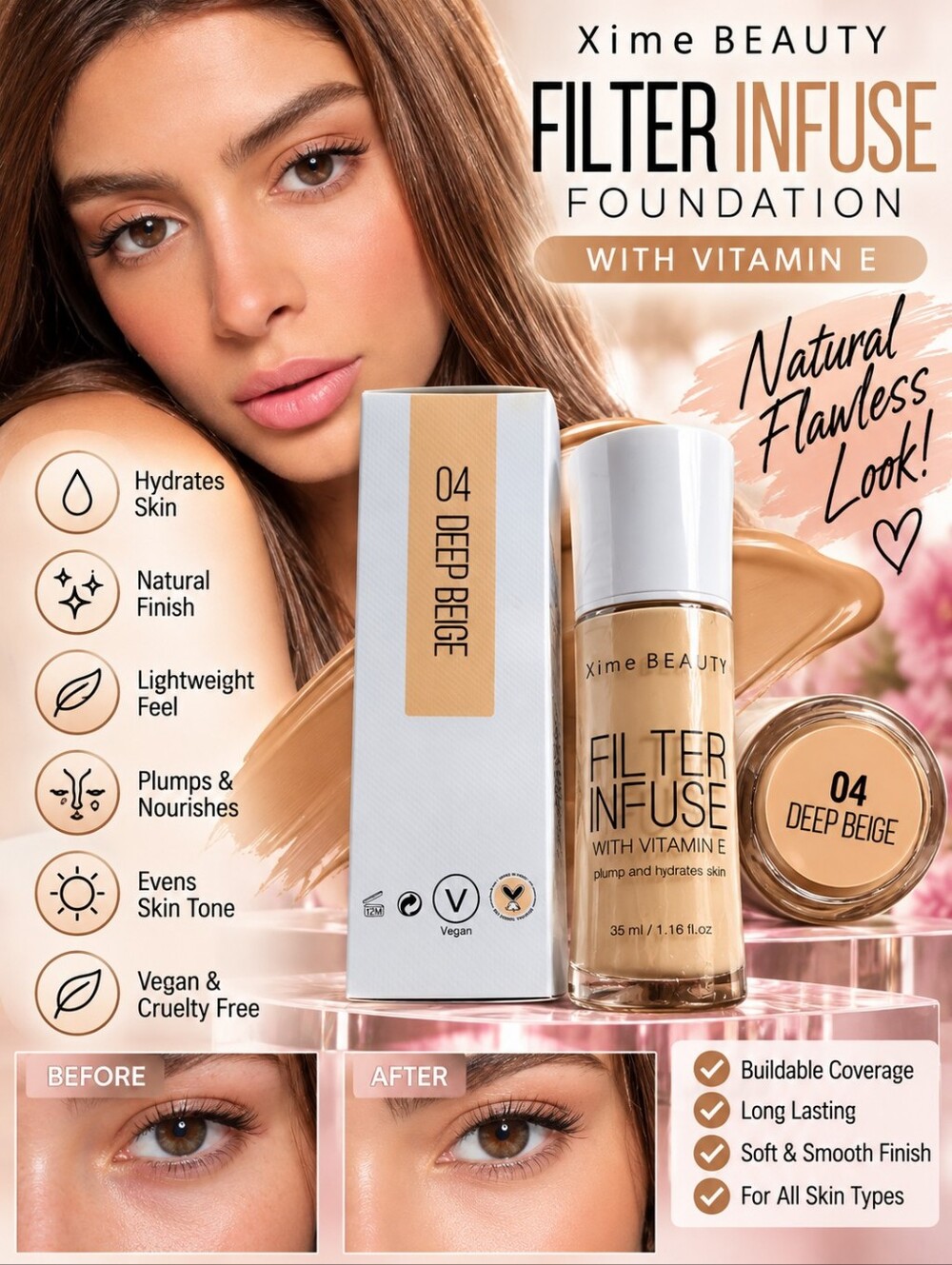 Deep Beige Makeup Filter Infuse Foundation line of Xime Beauty